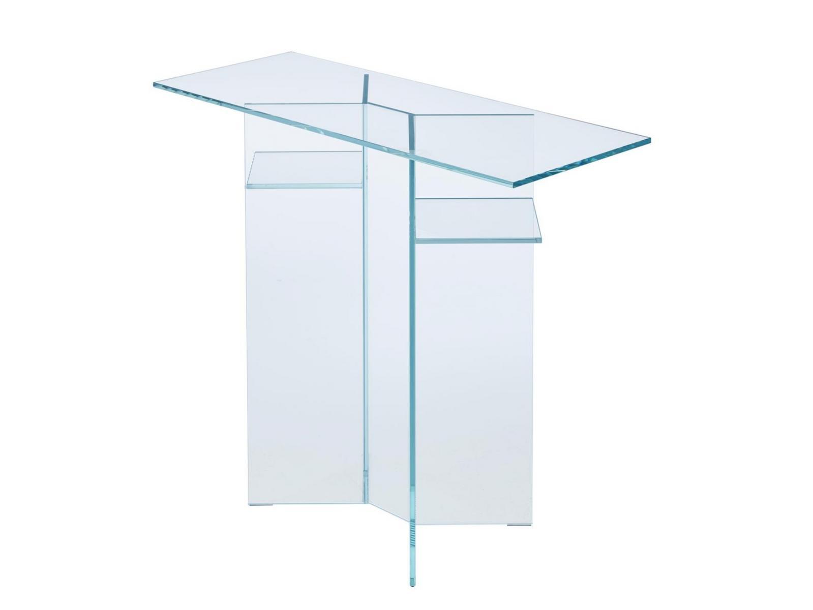 Rectangular tempered glass console table with shelving | Sonate by Ligne Roset