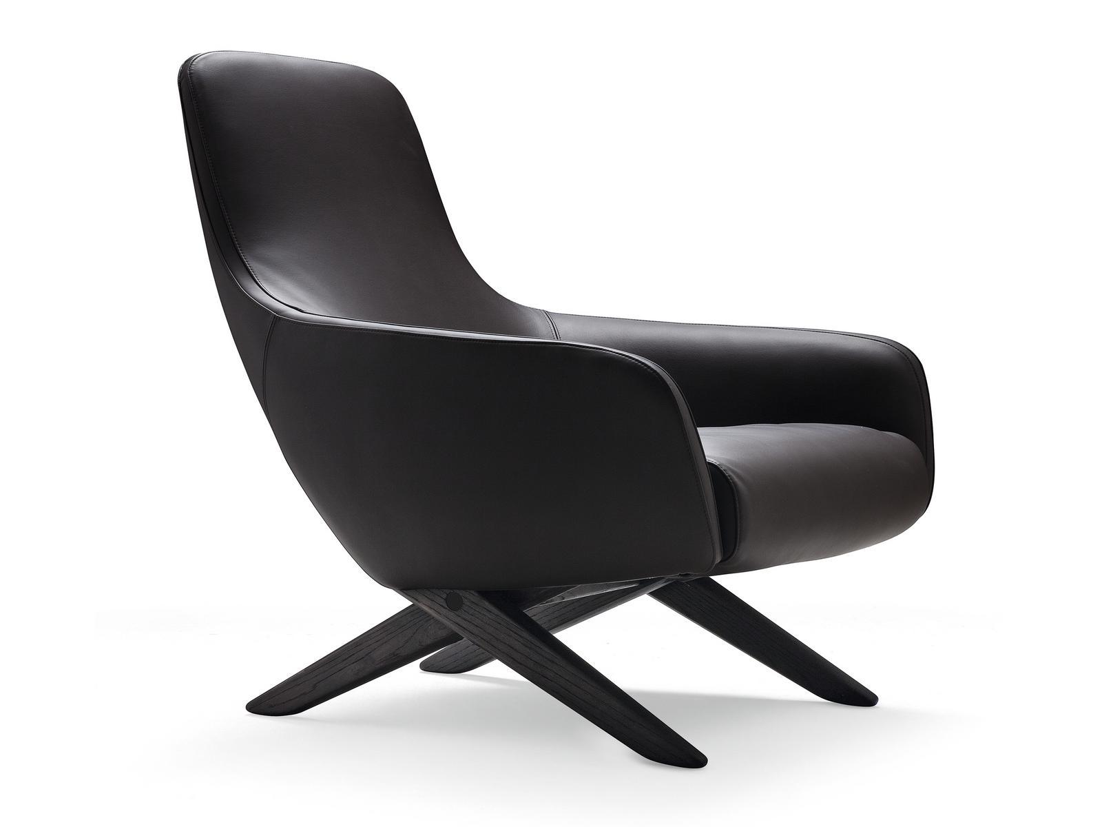 Upholstered leather armchair with armrests | Marlon by Poliform