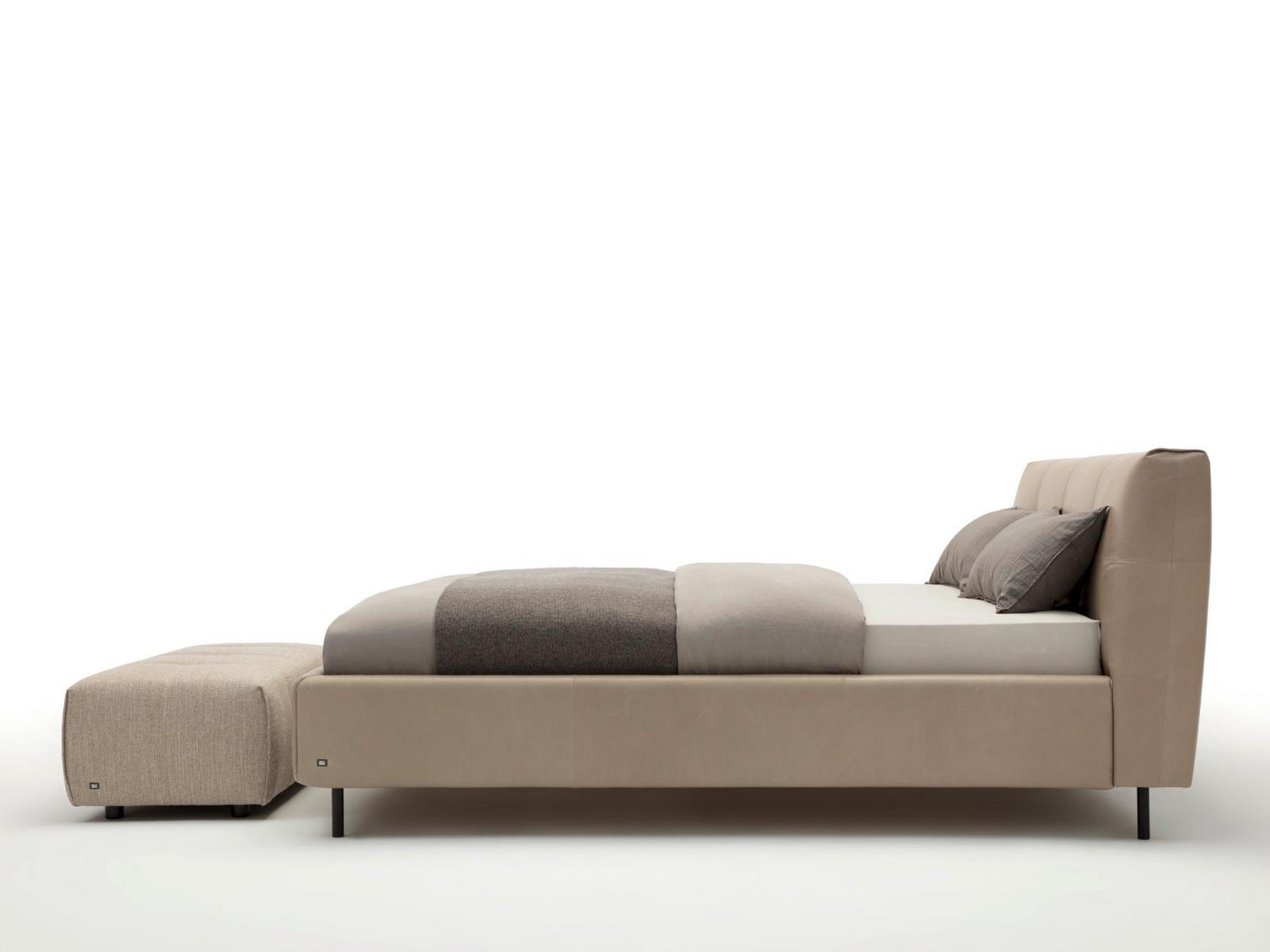 Leather double bed with upholstered headboard | 50 by Rolf Benz