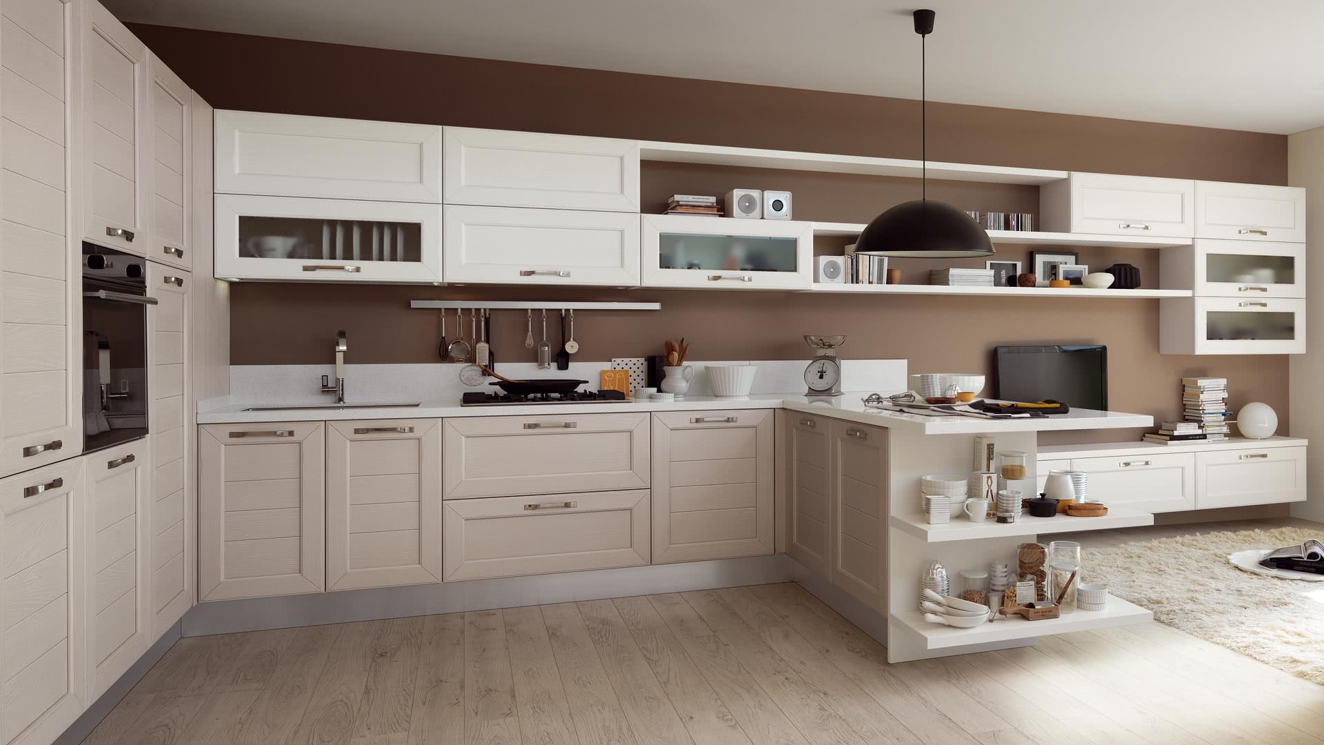 Wood kitchen with handles Lube Cucine Claudia