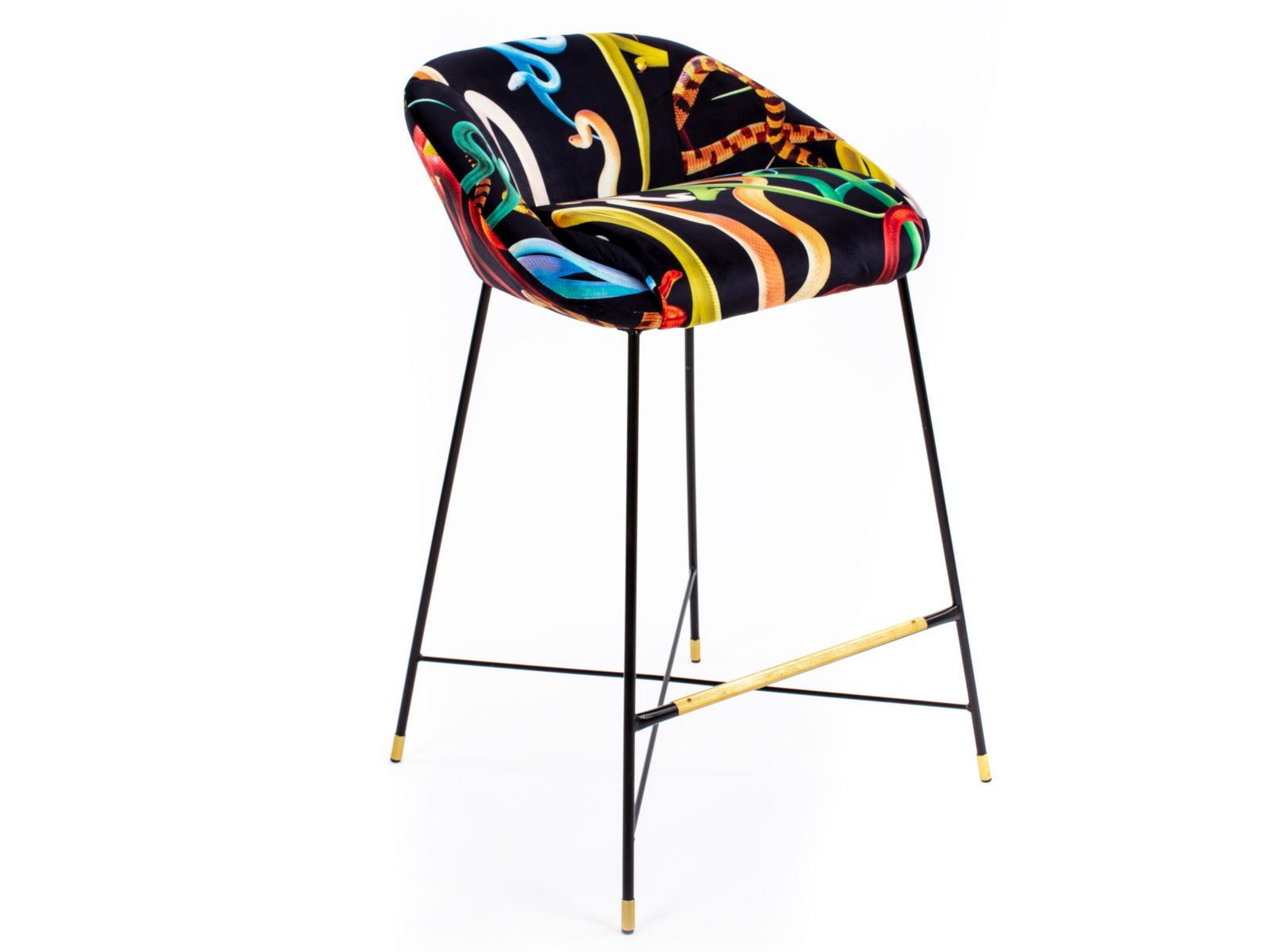 High upholstered fabric stool with back | Snakes by Seletti