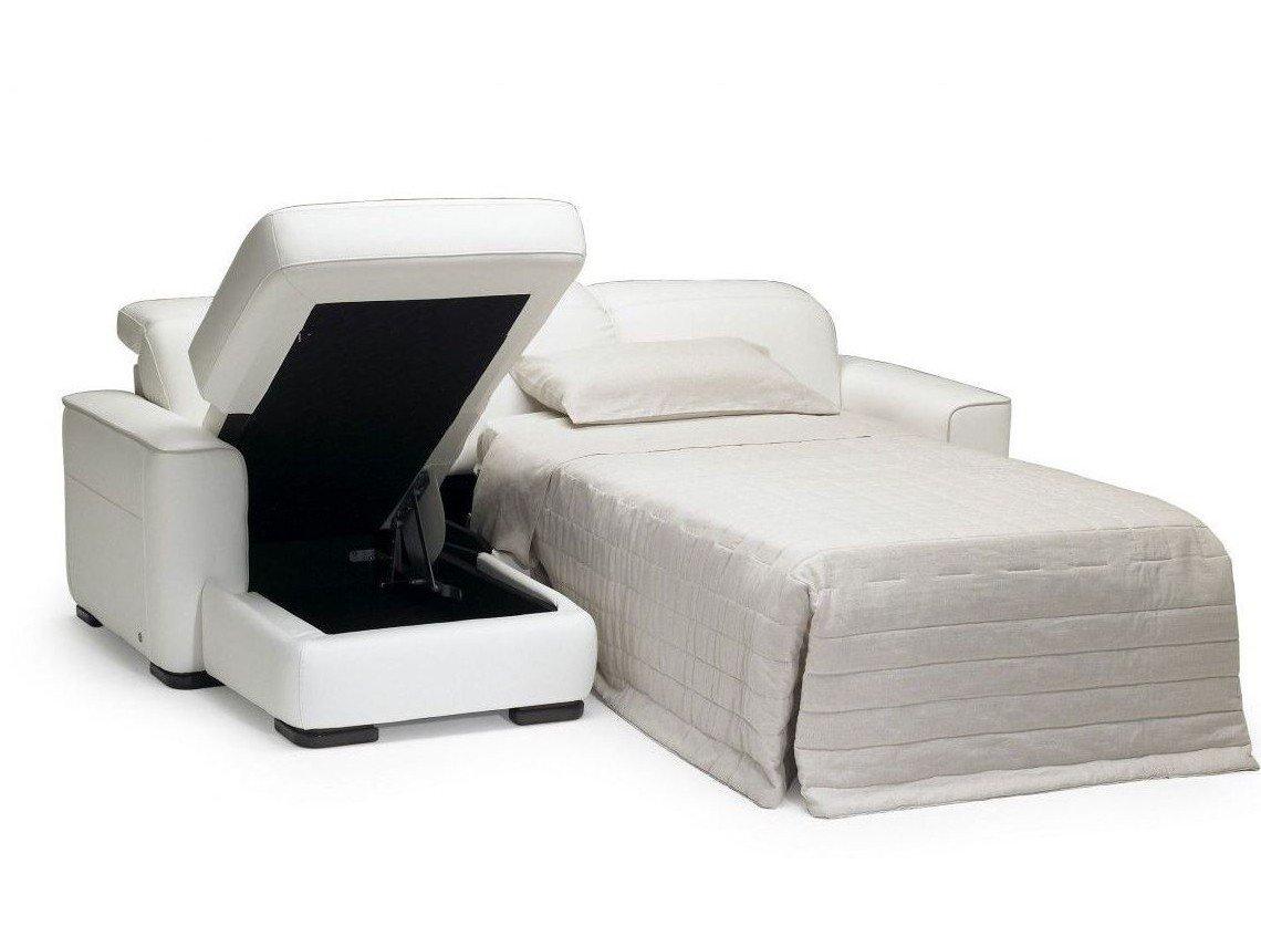 3 seater leather sofa bed with chaise longue | Diesis by Natuzzi Italia