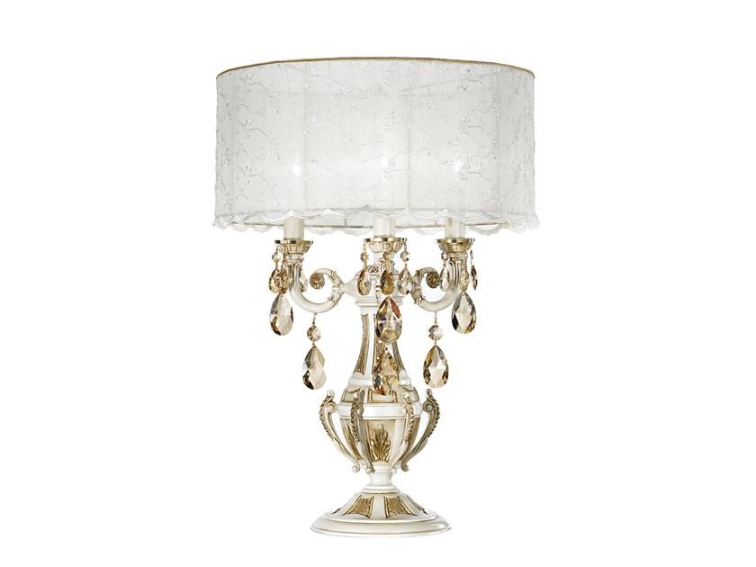 Antique white/gold table lamp with Schoeler crystals | Windsor 888/l3-pz-gg by Possoni Illuminazione