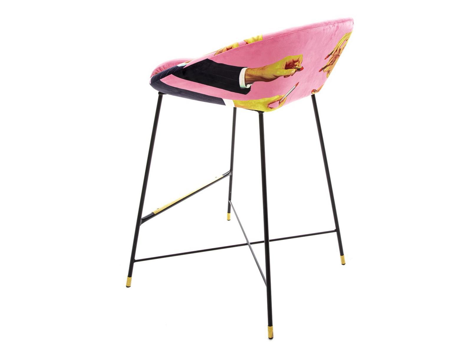 High fabric stool with back | Pink Lipsticks by Seletti