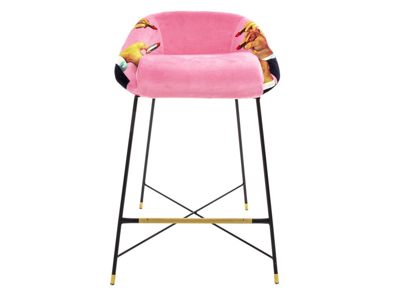 High fabric stool with back | Pink Lipsticks by Seletti