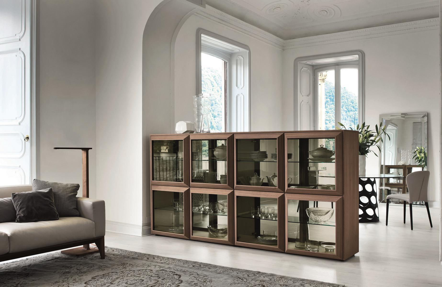 Sectional wood and glass bookcase | Kvadro by Porada