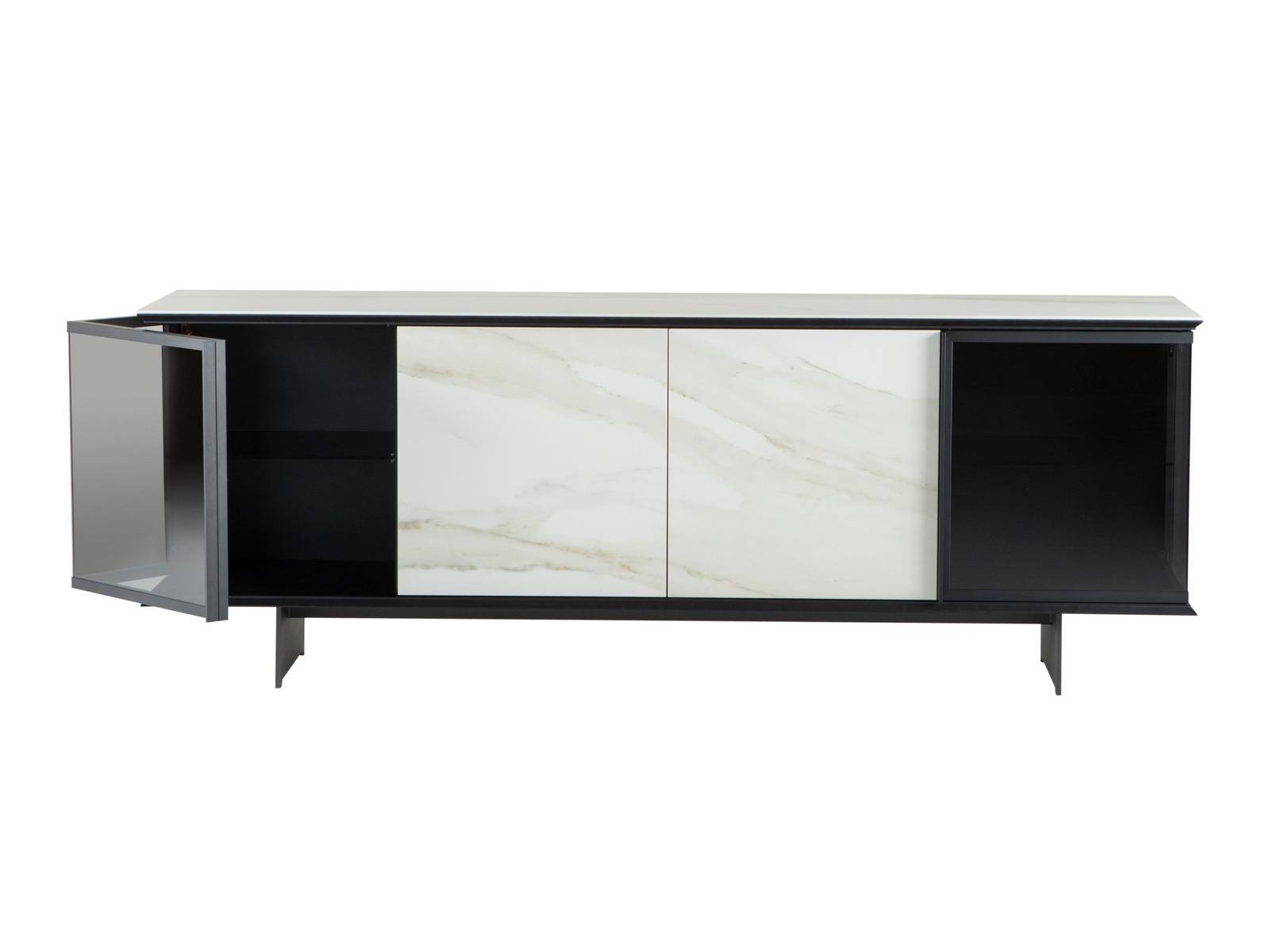 Sideboard in glass and porcelain stoneware with hinged doors | Aira by Tonin Casa