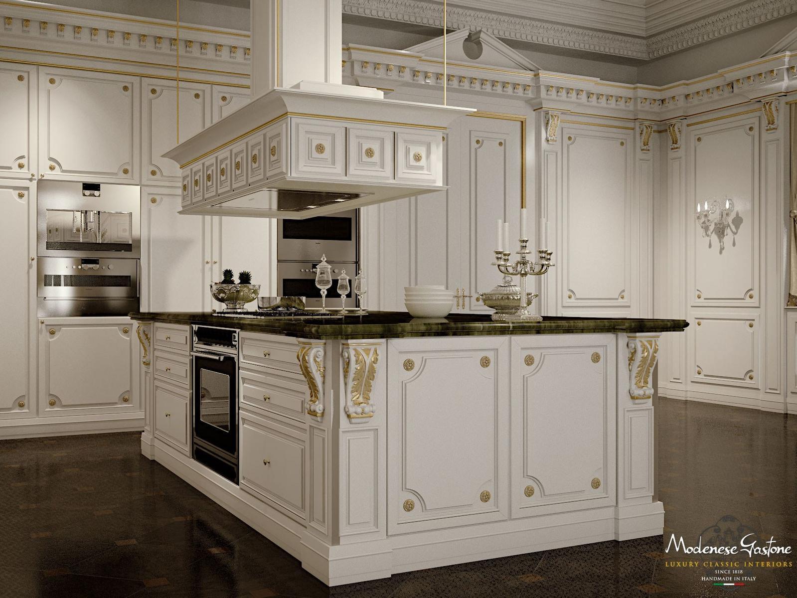 Custom solid wood kitchen with island Modenese Gastone Romantica - Ivory And Gold