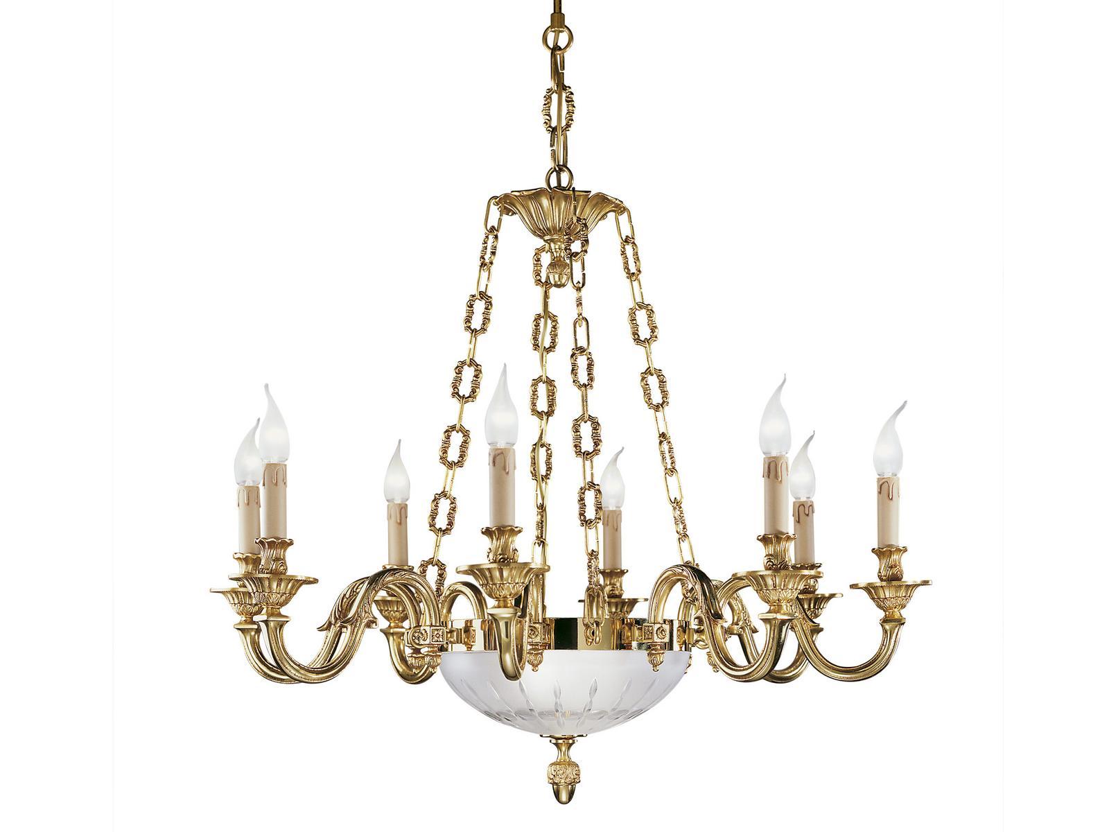French gold chandelier with hand cut satin glass | Meg 518/8+2 by Possoni Illuminazione