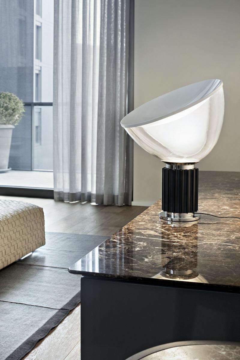LED indirect light glass and aluminium table lamp | Taccia Small by Flos