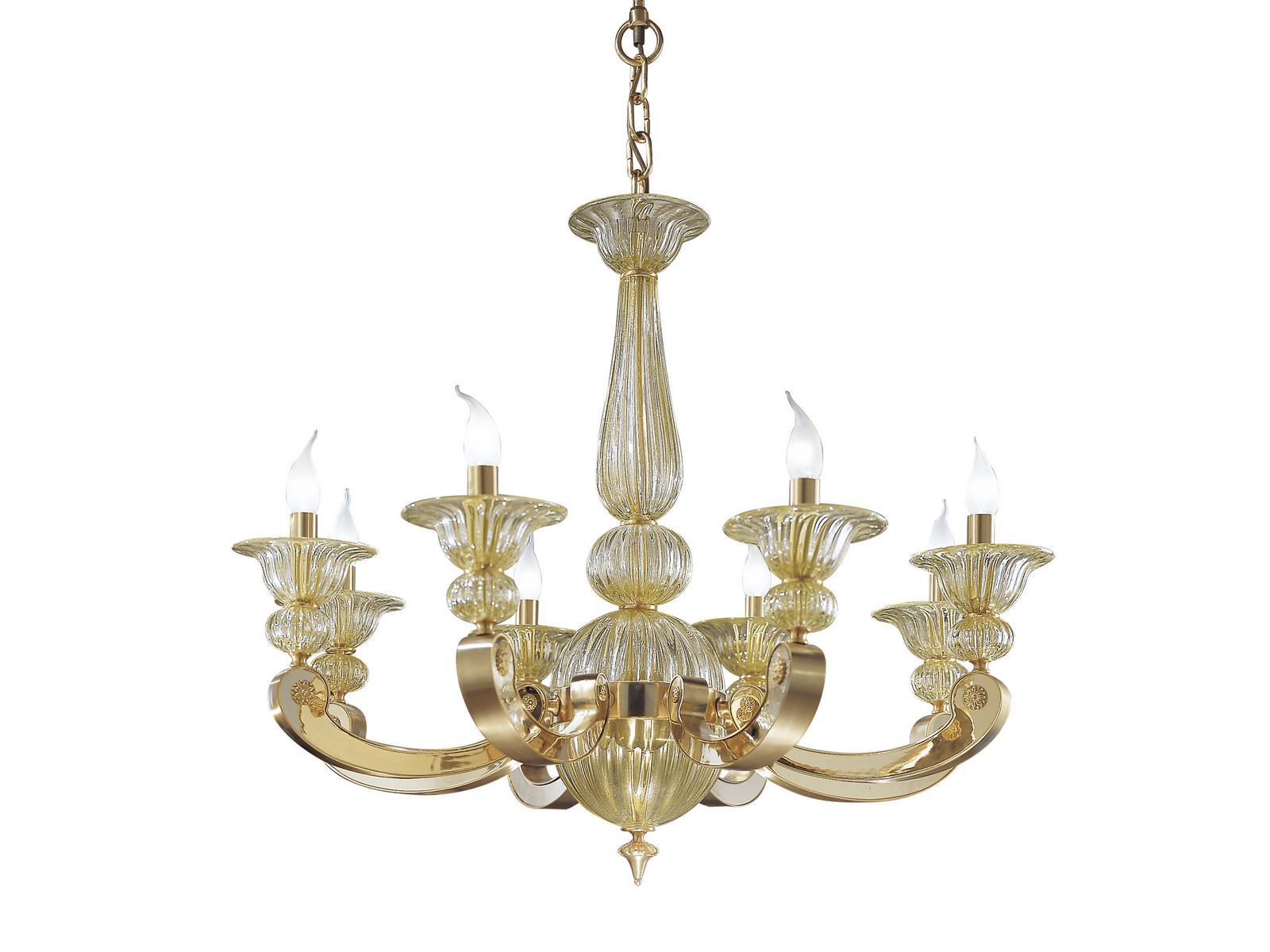 Gold/satin gold plated chandelier with clear crystal | Amy 267/8 by Possoni Illuminazione