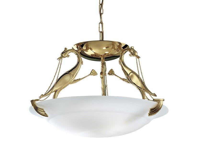 Gold plated chandelier with glass | Heron 1752/3 by Possoni Illuminazione
