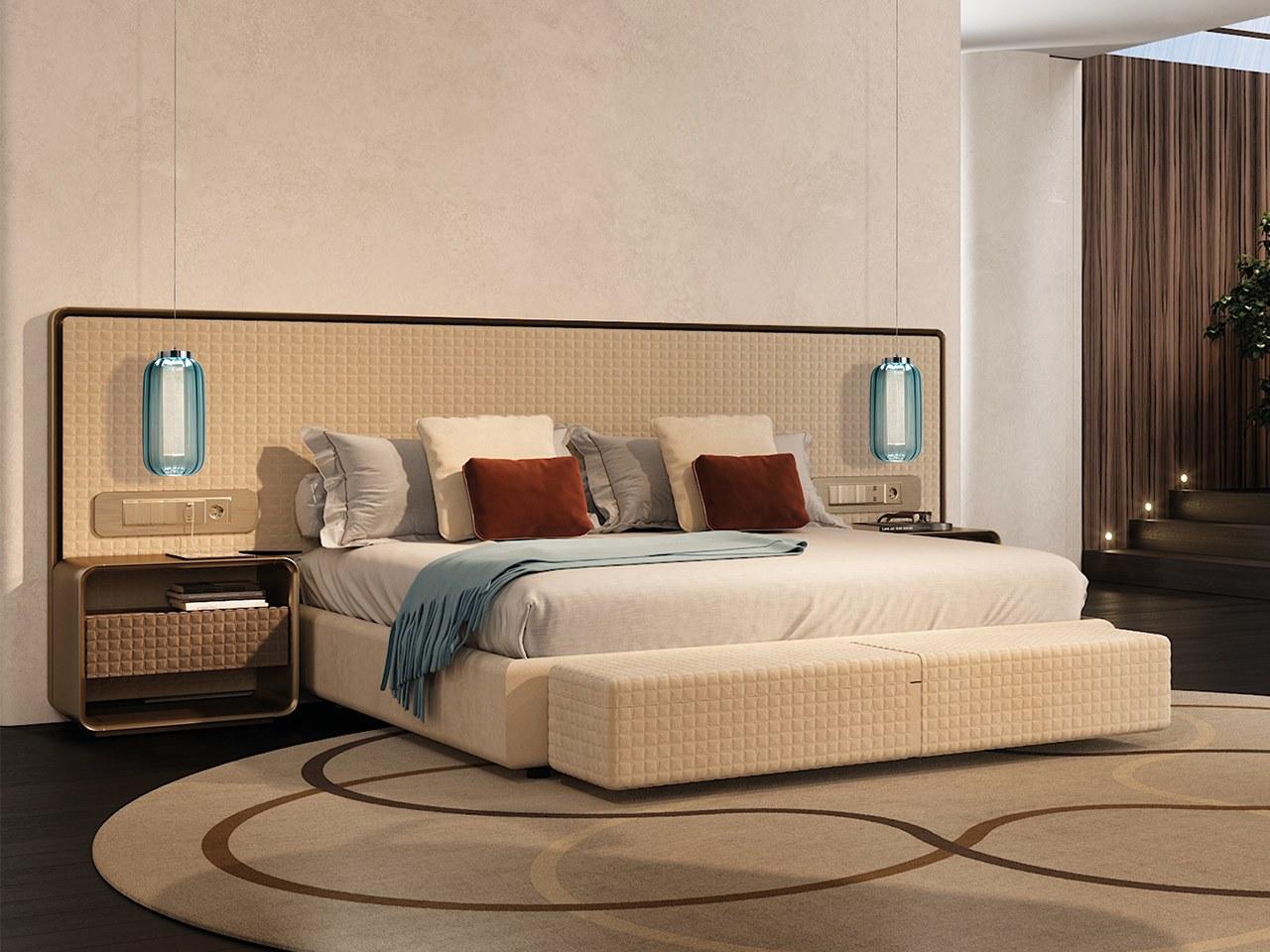 Leather double bed with high headboard | Oh Xl by Reflex