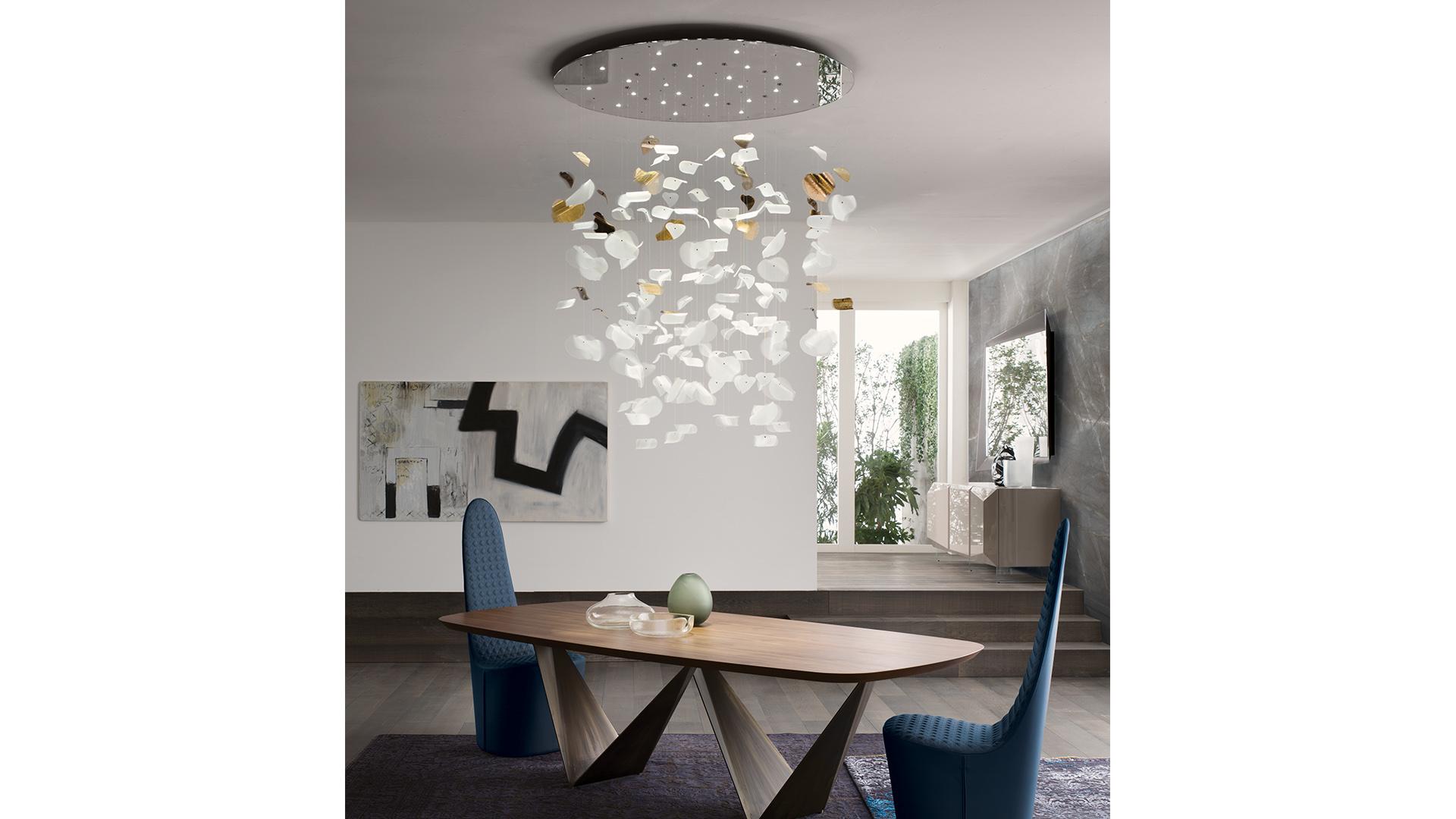 LED etched glass pendant lamp | Leaf by Reflex