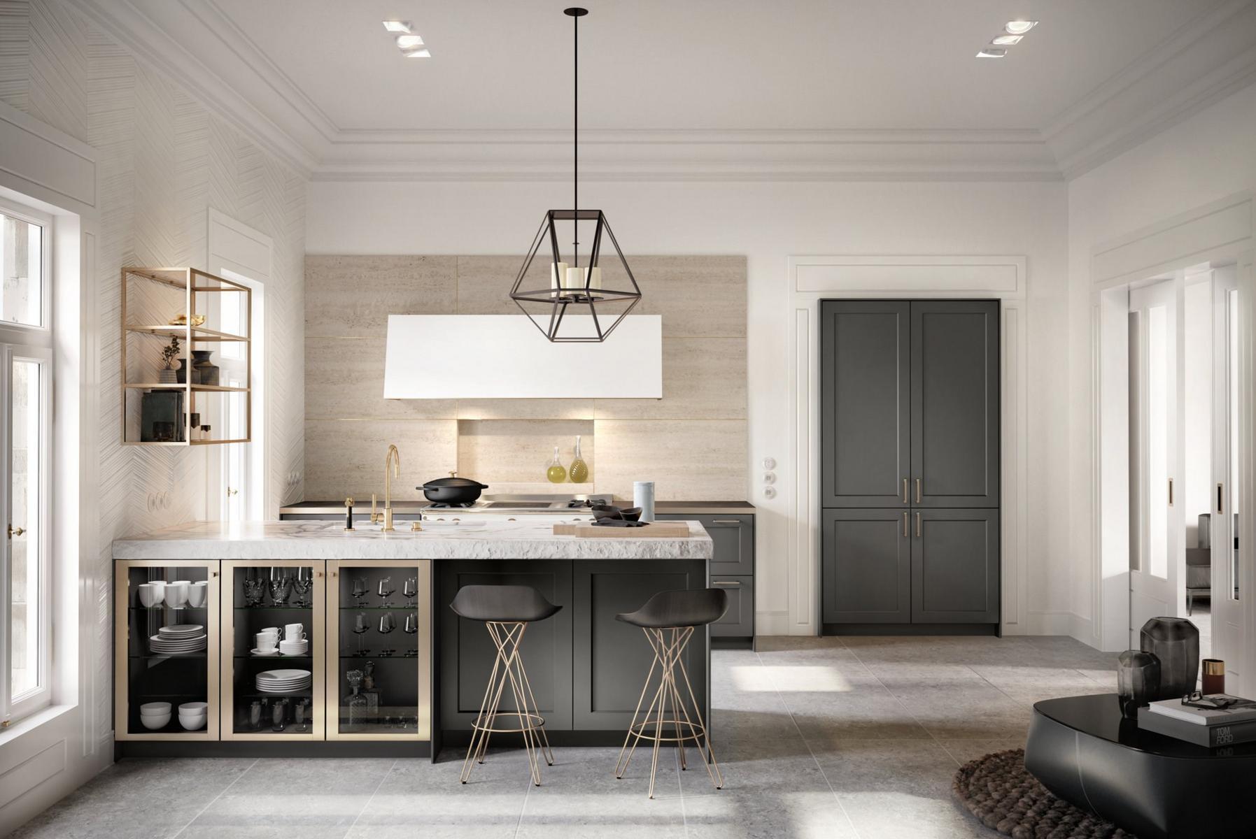 Steel and wood kitchen with peninsula Siematic Classic - Se 2002 Rf