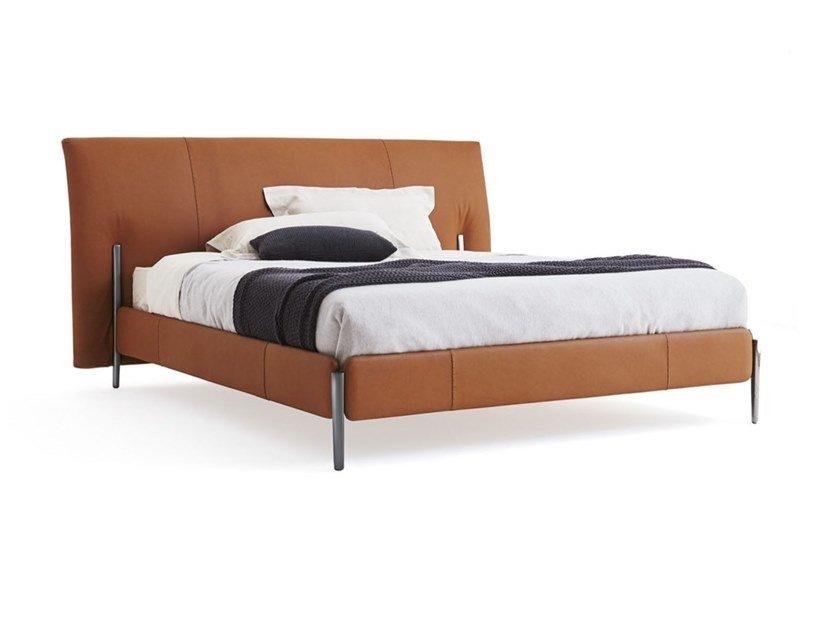 Leather double bed with upholstered headboard | Nick by Molteni