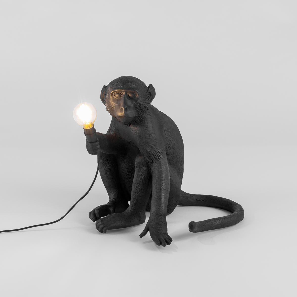 LED resin floor lamp | The Monkey Lamp Black Sitting by Seletti