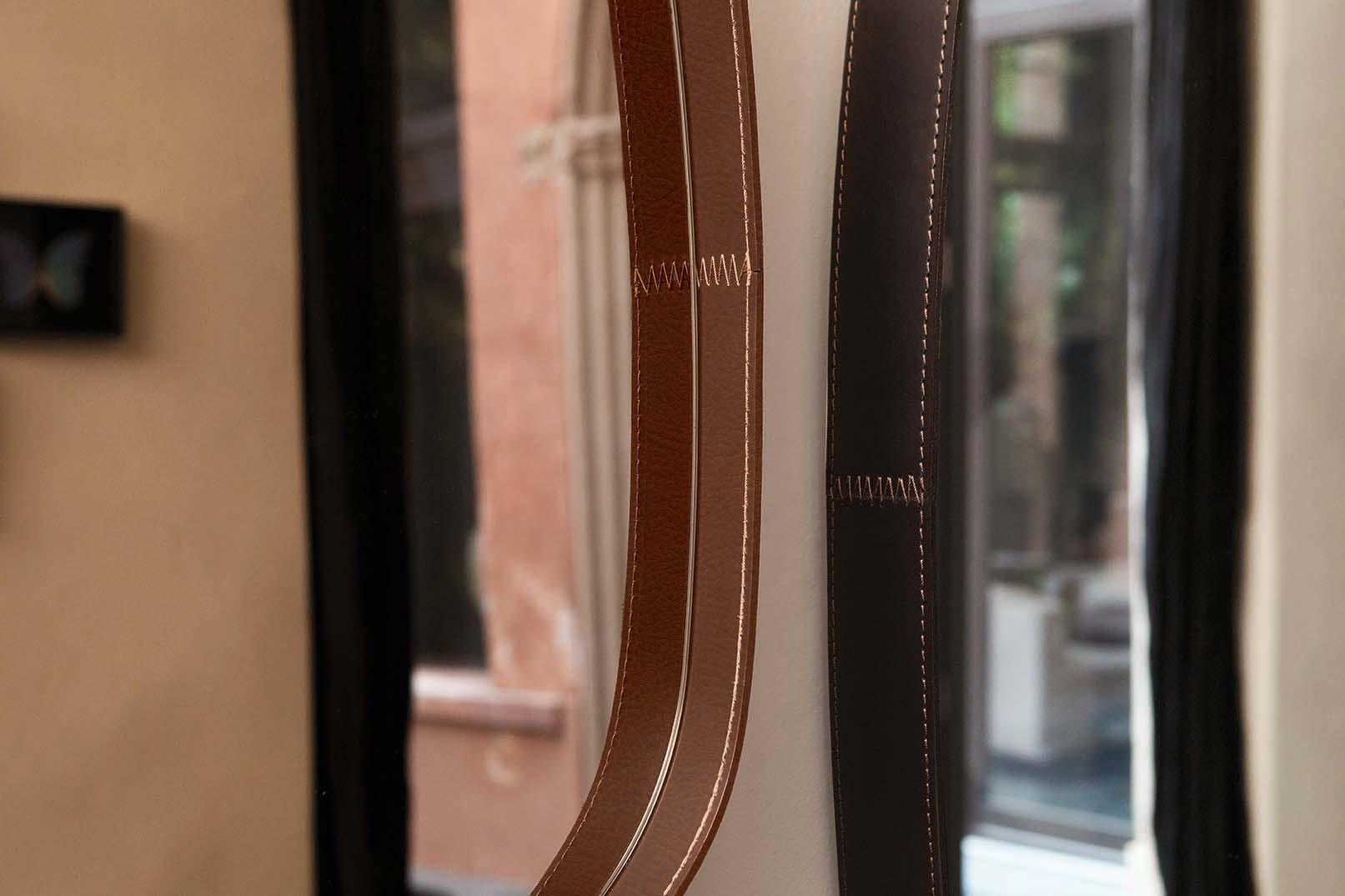 Framed tanned leather mirror | Vega by Tonin Casa