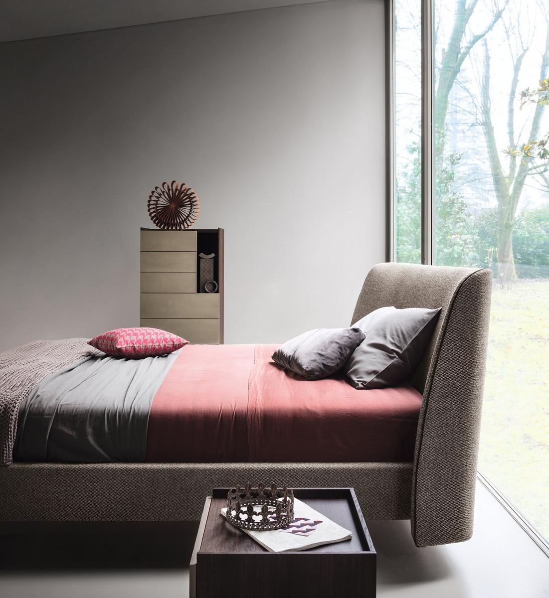 Fabric double bed with upholstered headboard | Edel by Lema