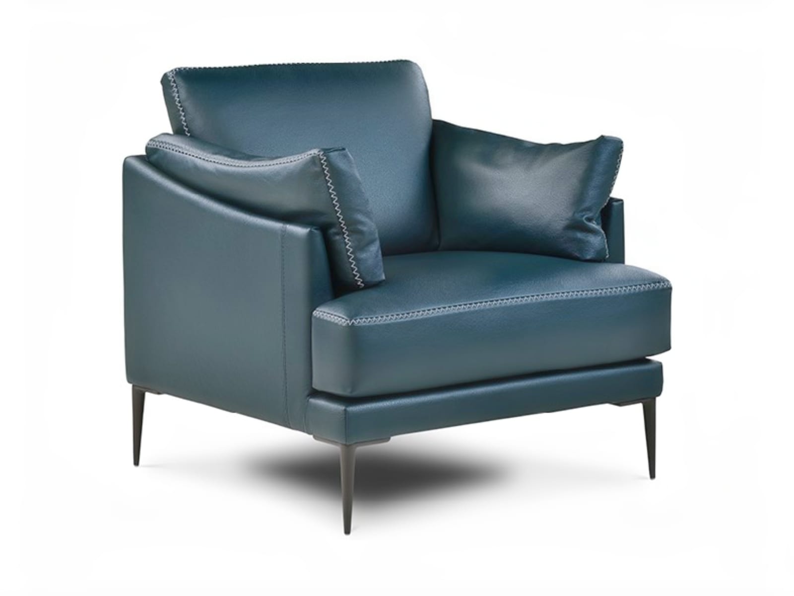 Elegant Fleur chair with stylish pin-shaped legs and sophisticated stitches, ideal for both snug homes and professional spaces, offering comfort in compact form with option for leather or removable fabric. | Fleur by Calia Italia