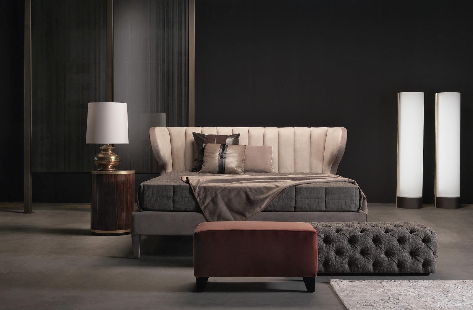 Leather king size bed with upholstered headboard | Dunlop by Gianfranco Ferre Home