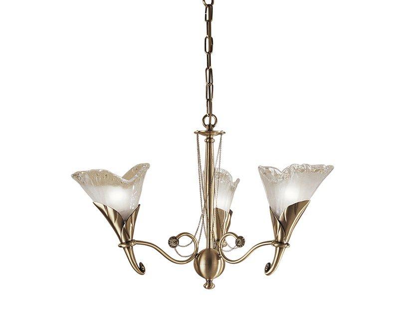 Antique brass finish chandelier with white glass | Creamy 315/3 by Possoni Illuminazione