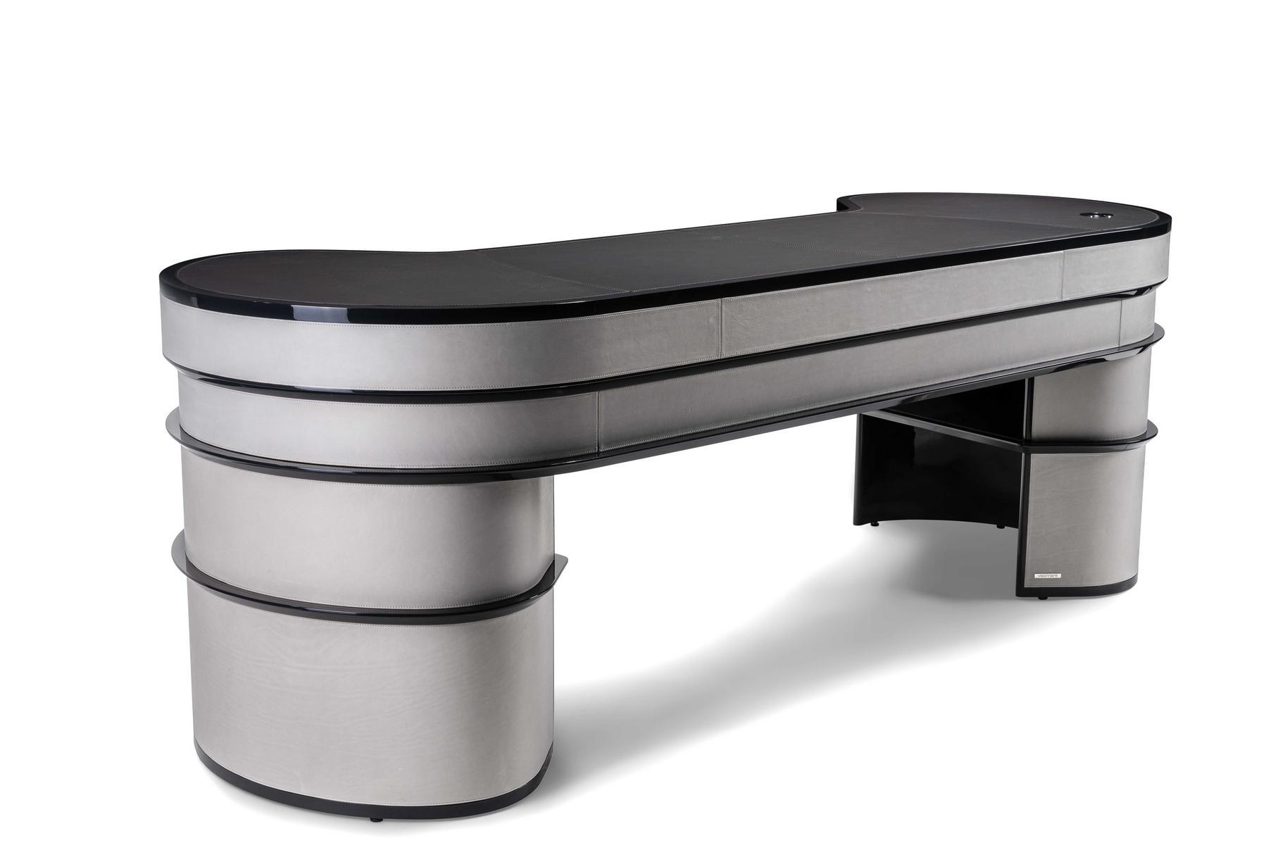 Oval leather office desk with drawers | Wall Street by Visionnair