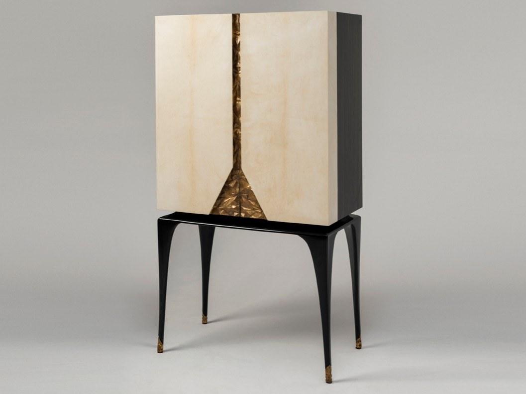 Wood veneer and parchment paper bar cabinet | Martini by Mantellassi 1926