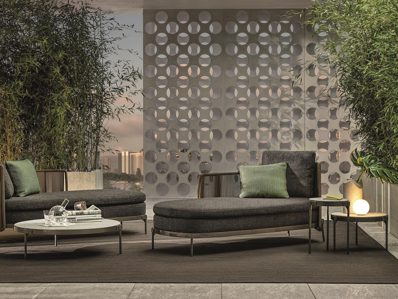 Round stone garden side table | Tape Cord Outdoor by Minotti