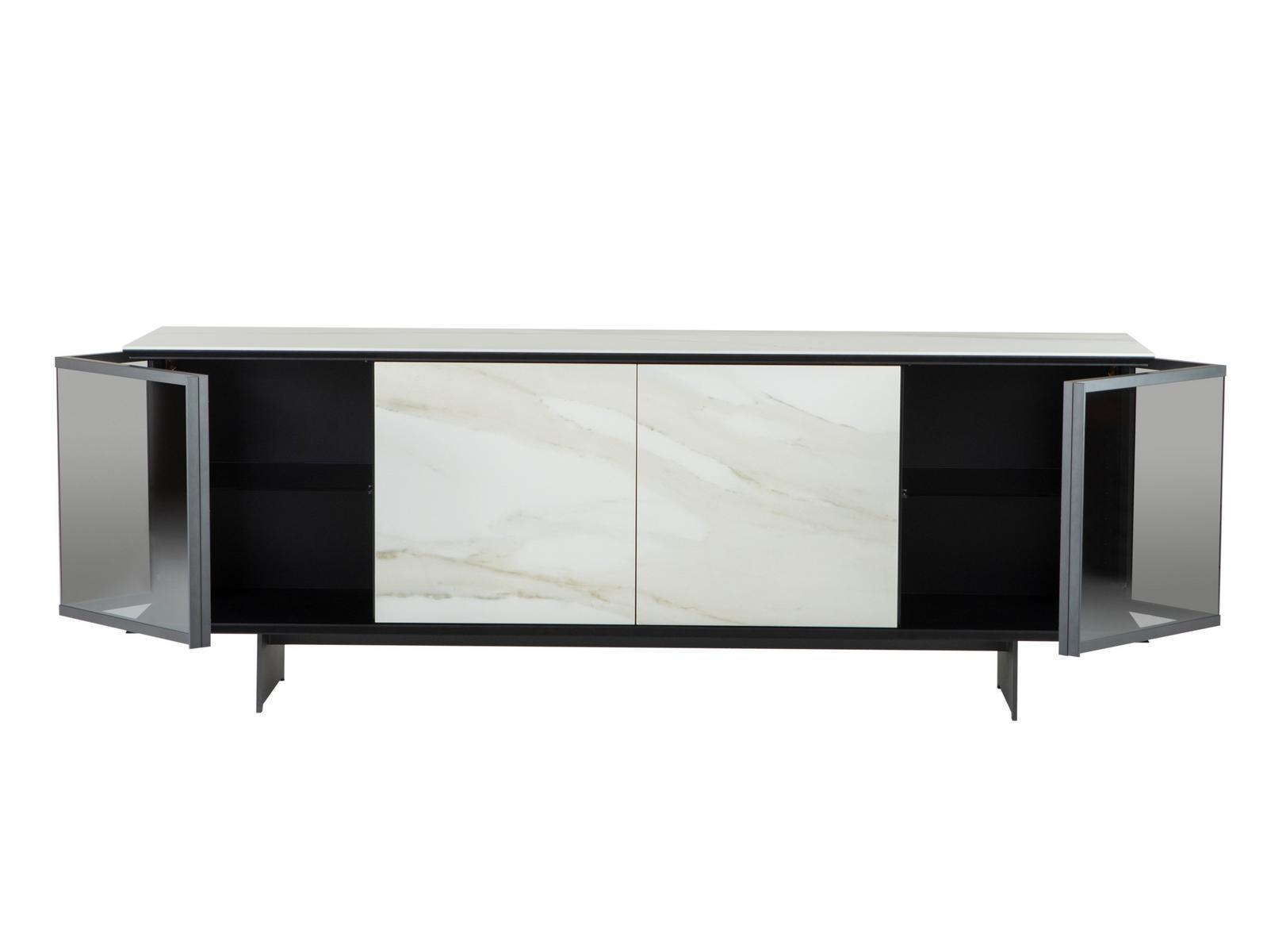 Sideboard in glass and porcelain stoneware with hinged doors | Aira by Tonin Casa