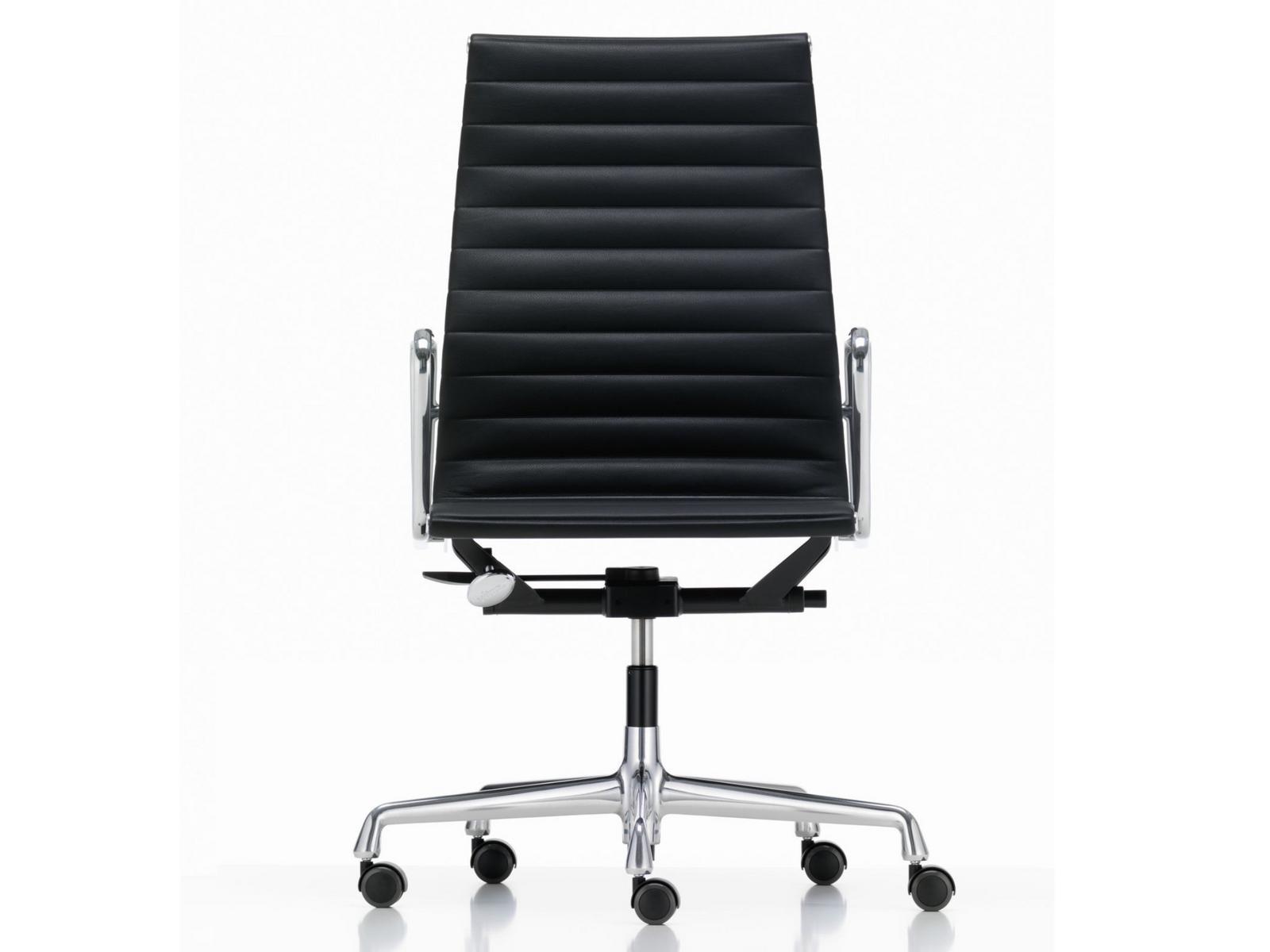 Swivel leather office chair with armrests | Aluminium Chair Ea 119 by Vitra