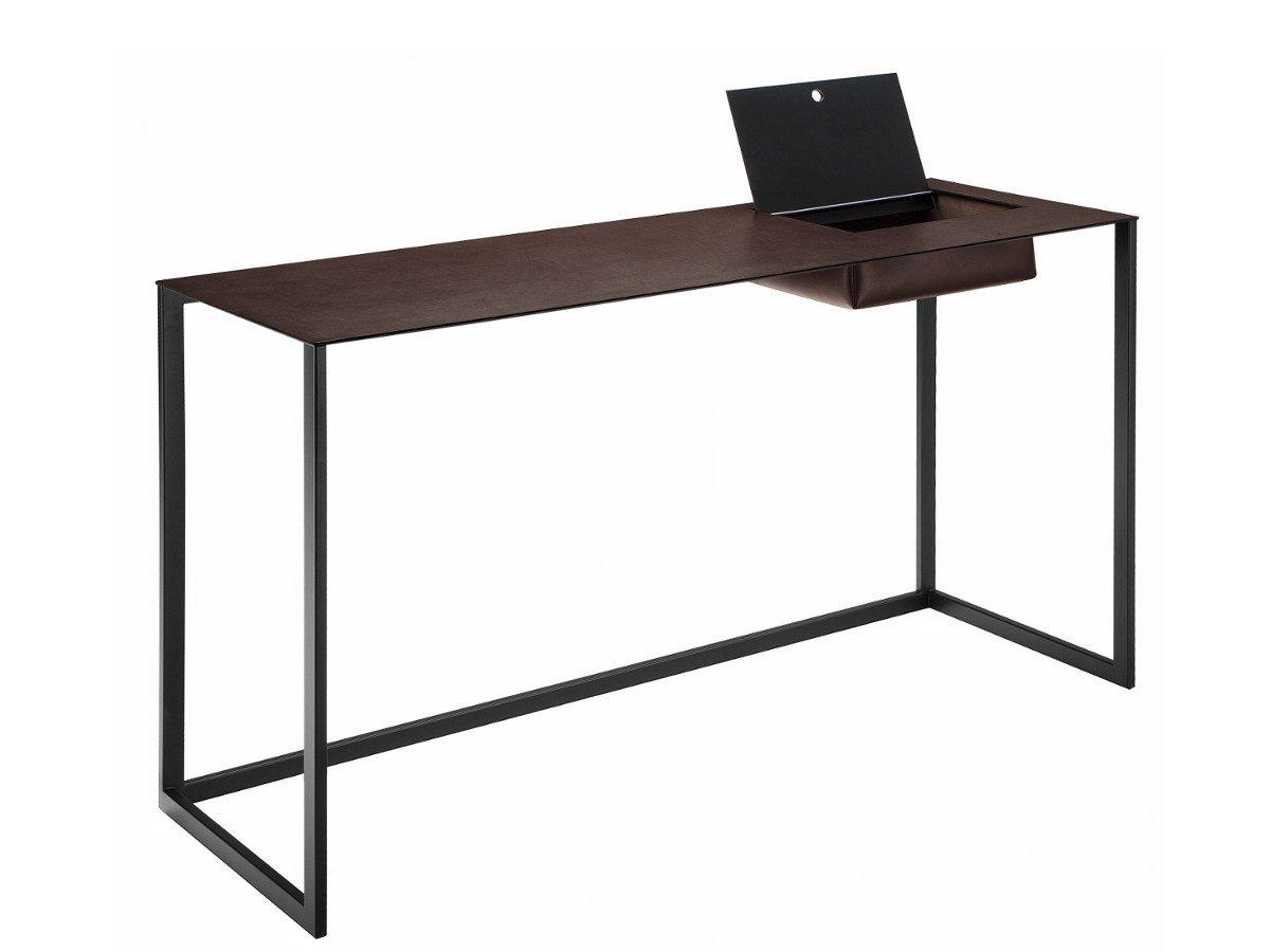 Steel secretary desk with tanned leather top | Calamo 2730 by Zanotta