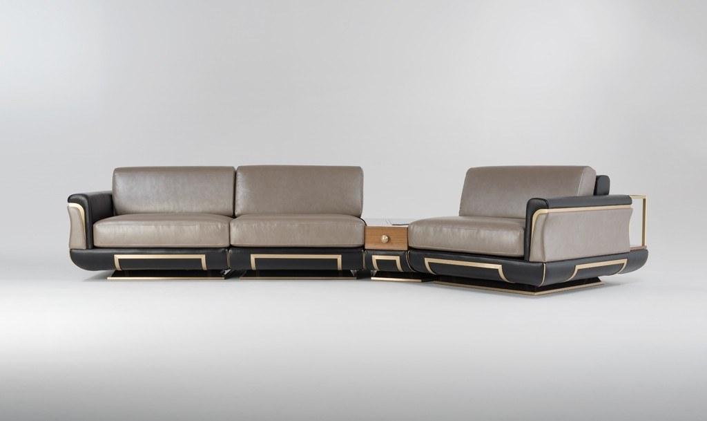 Sectional leather sofa with integrated magazine rack | Adone Deep by Mantellassi 1926
