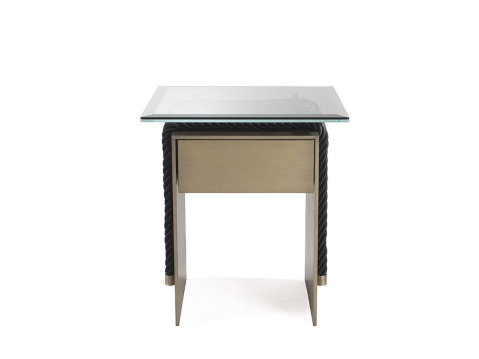Rectangular brass and glass bedside table with drawers | Glasgow by Gianfranco Ferre Home