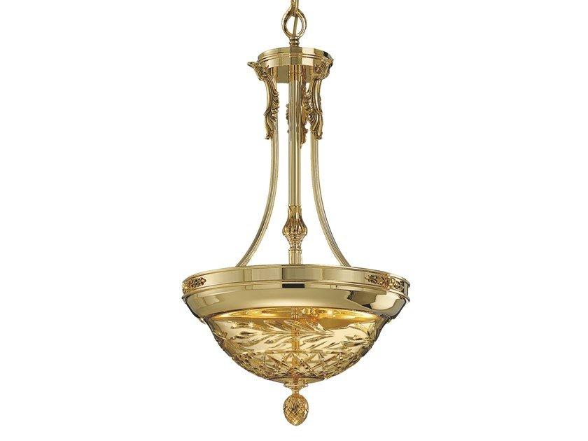 Shaded gold plated chandelier with amber crystal | Clarissa 4500/6 by Possoni Illuminazione