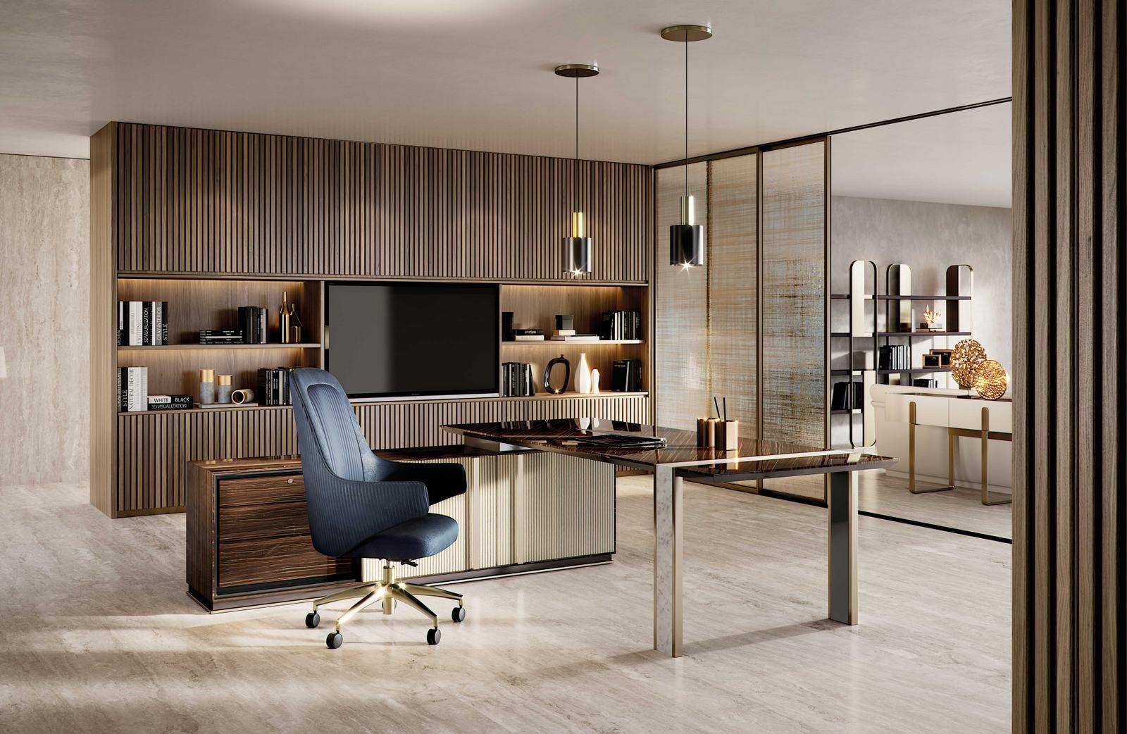 Rectangular wooden writing desk with drawers | Lincoln L by Capital Collection