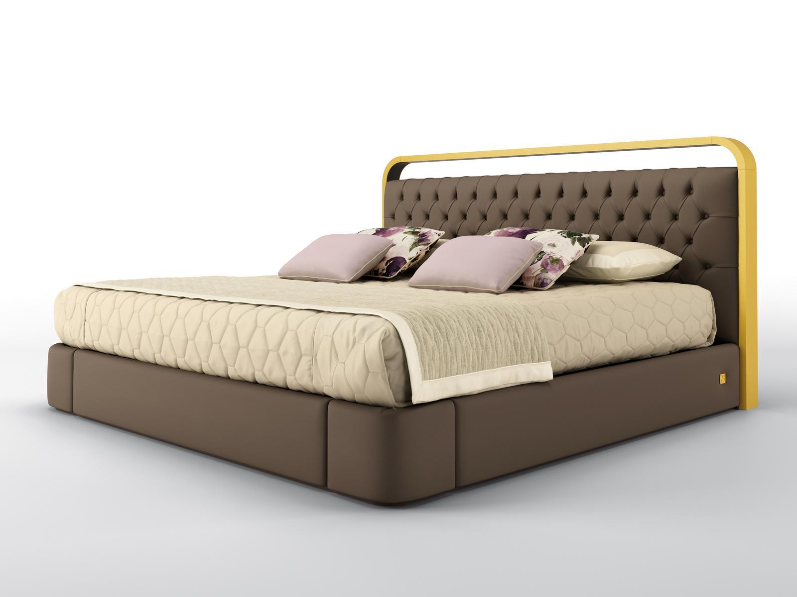 Upholstered leather bed with tufted headboard | Ocean by Bruno Zampa