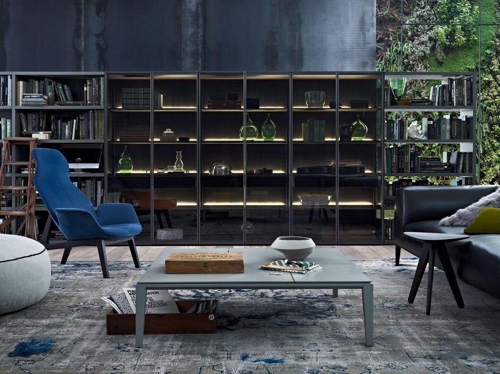 Sectional wooden bookcase | Wall System by Poliform