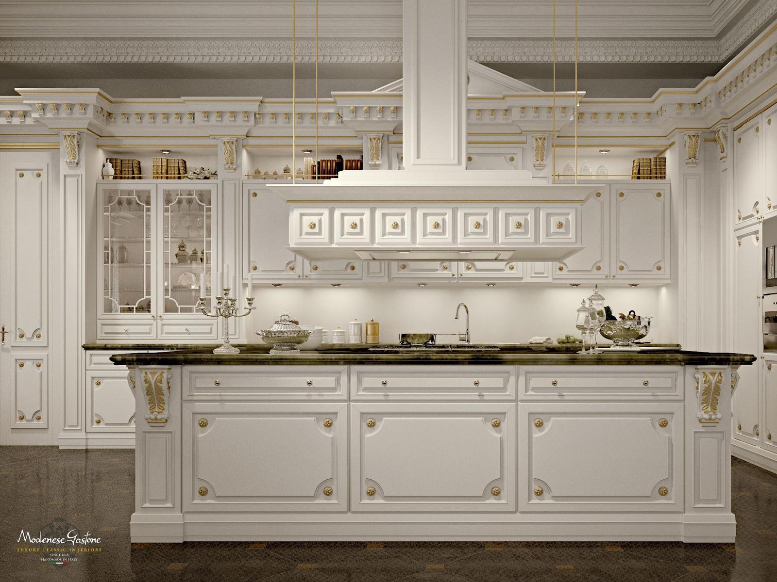 Custom solid wood kitchen with island Modenese Gastone Romantica - Ivory And Gold