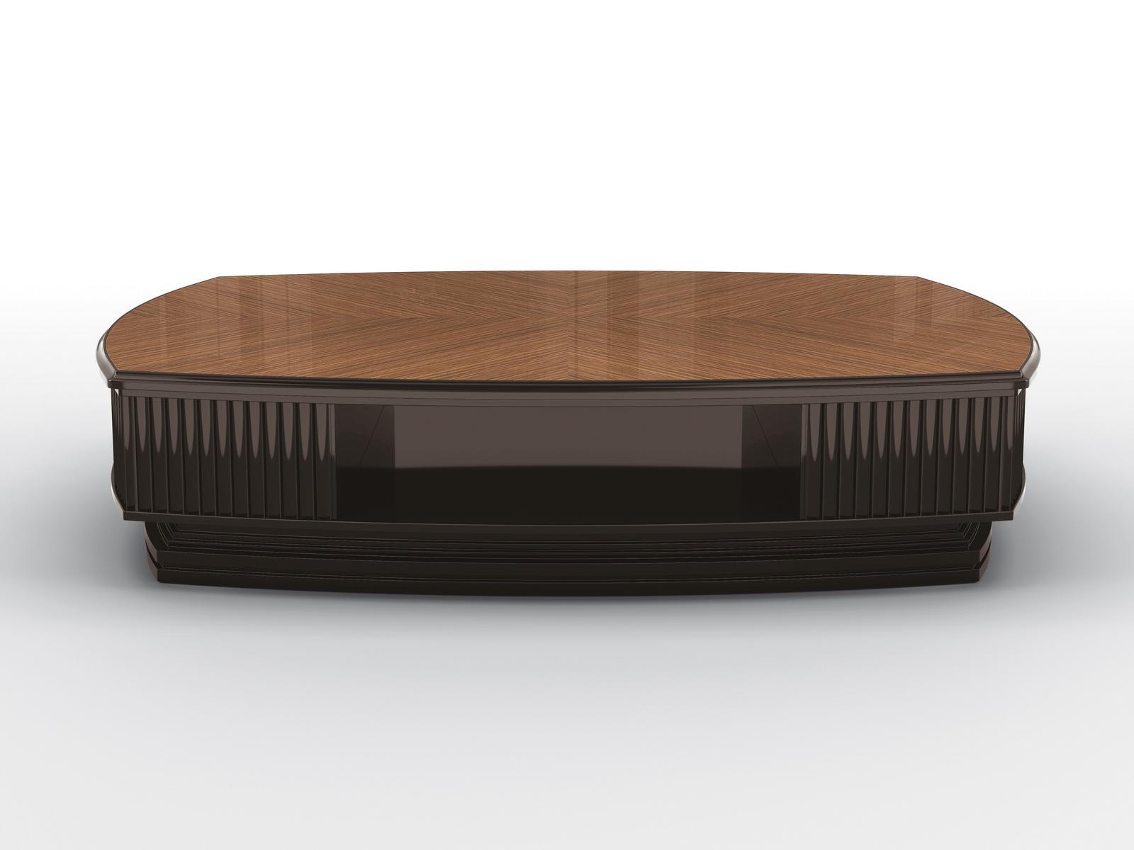 Low rectangular walnut coffee table with storage space | Otto by Bruno Zampa