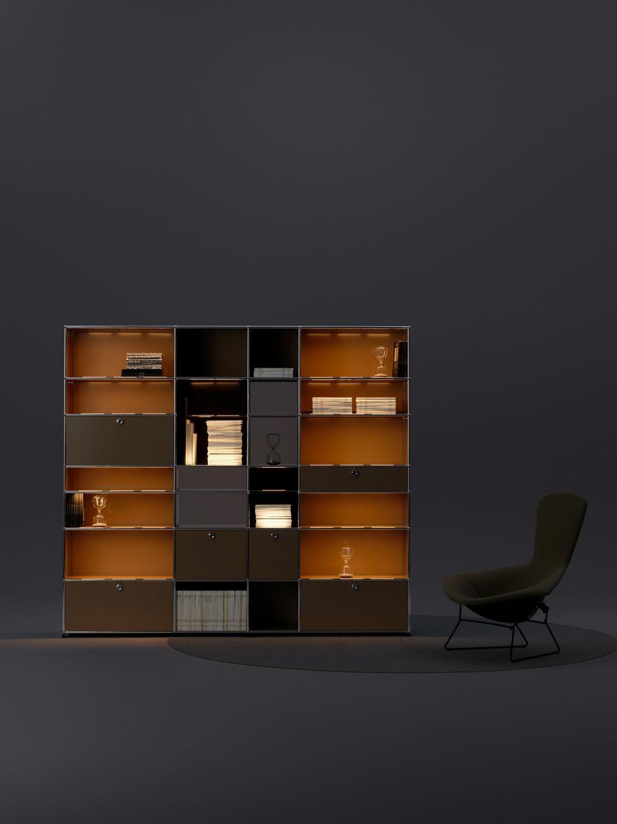 Modular shelving unit with built-in lights | Haller E by USM