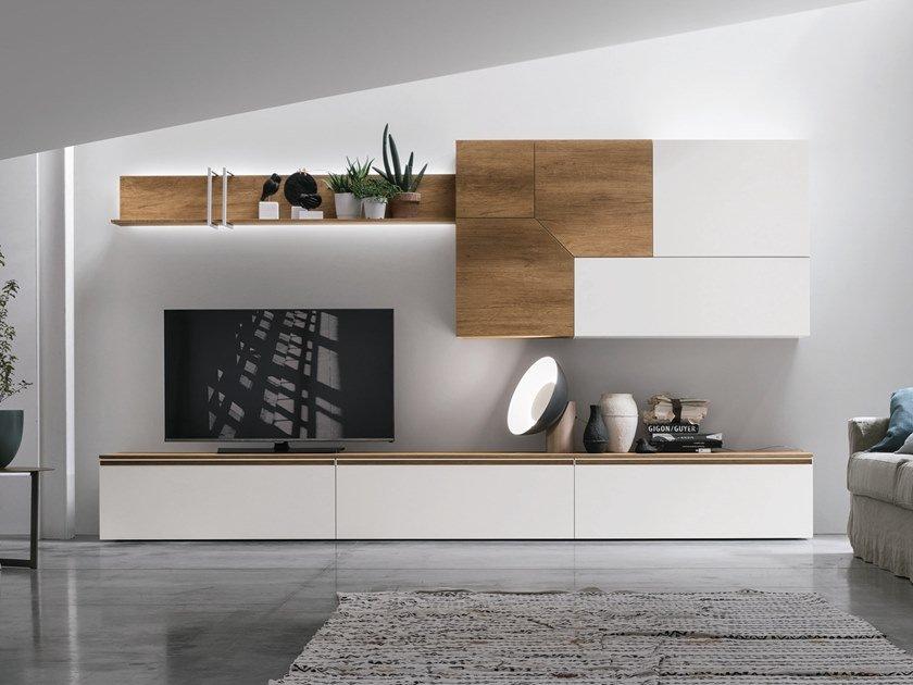 Sectional storage wall with integrated lighting | Unit A109 by Tomasella