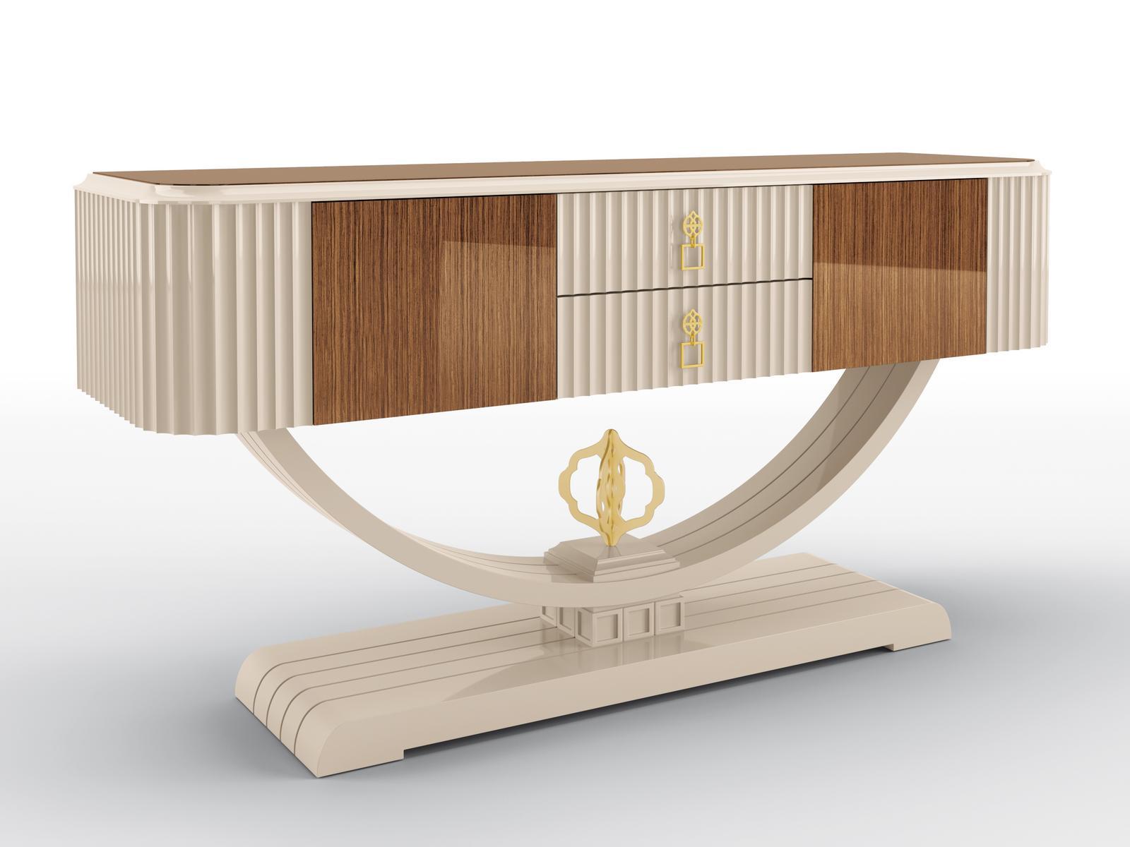 Solid wood and walnut console table with drawers | Swing by Bruno Zampa