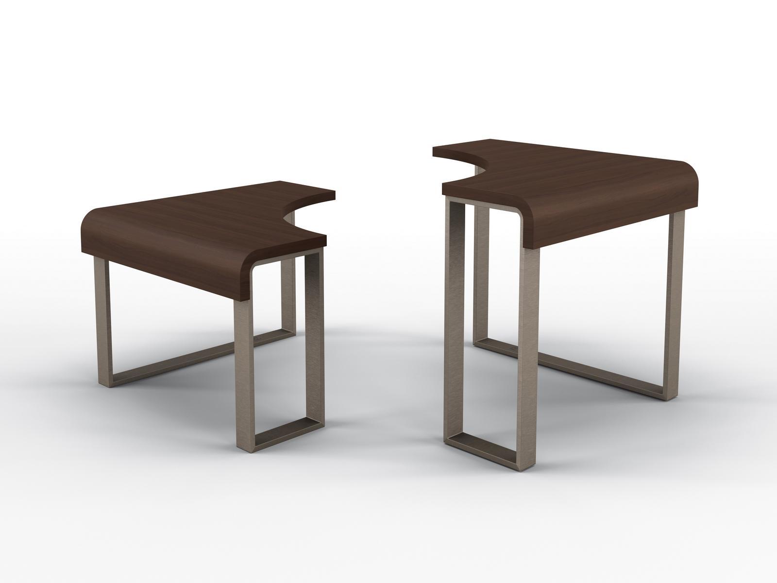 Triangular metal side table and walnut top | Tulip by Bruno Zampa