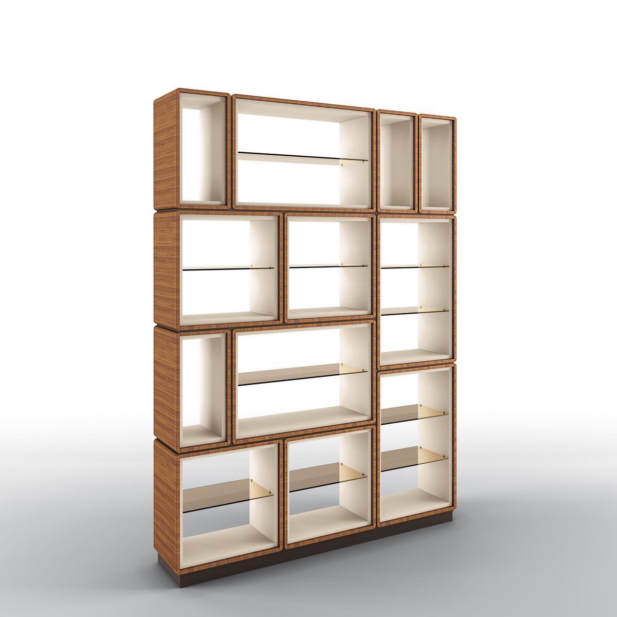 Open freestanding double-sided walnut bookcase | Dedalo by Bruno Zampa