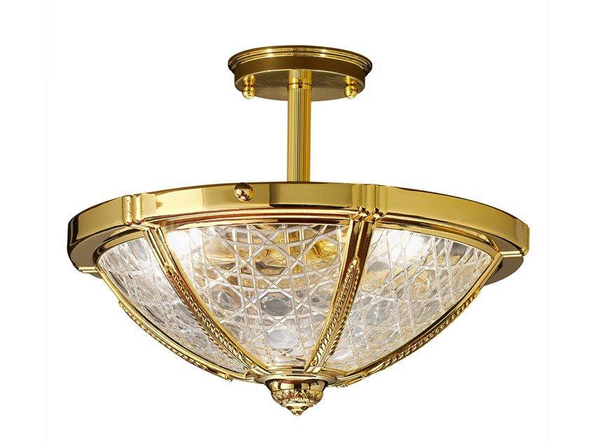 Gold plated semi flush with crystal | Leonardo 1893/sf-c by Possoni Illuminazione