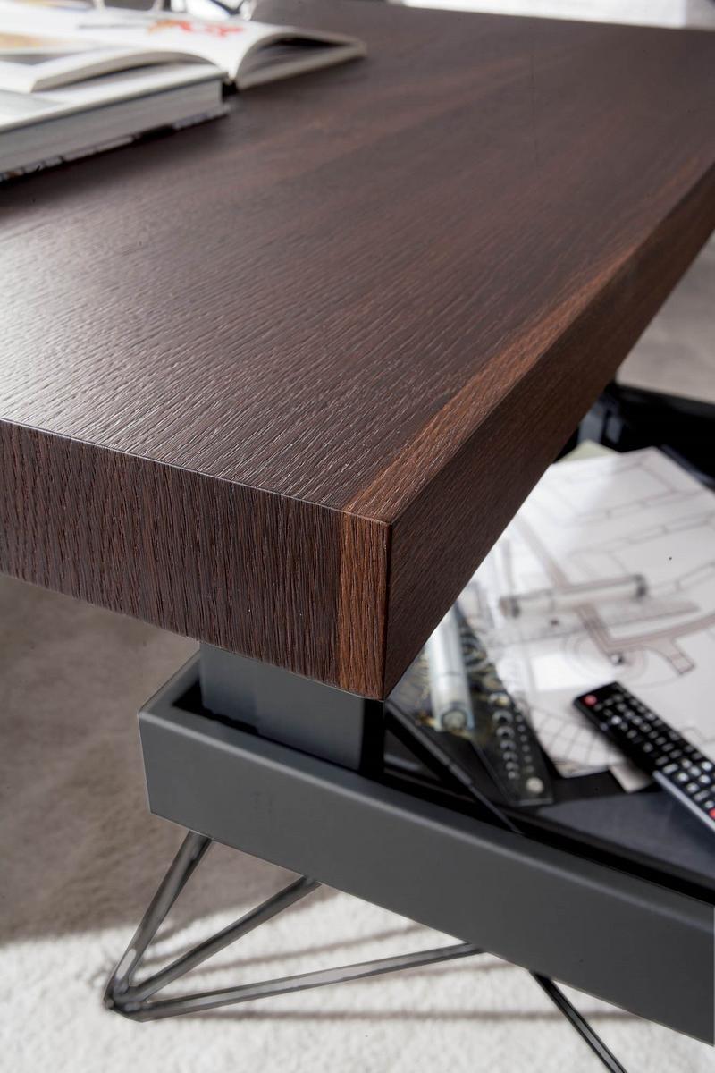 Height-adjustable wooden coffee table with integrated magazine rack | Radius by Ozzio Italia