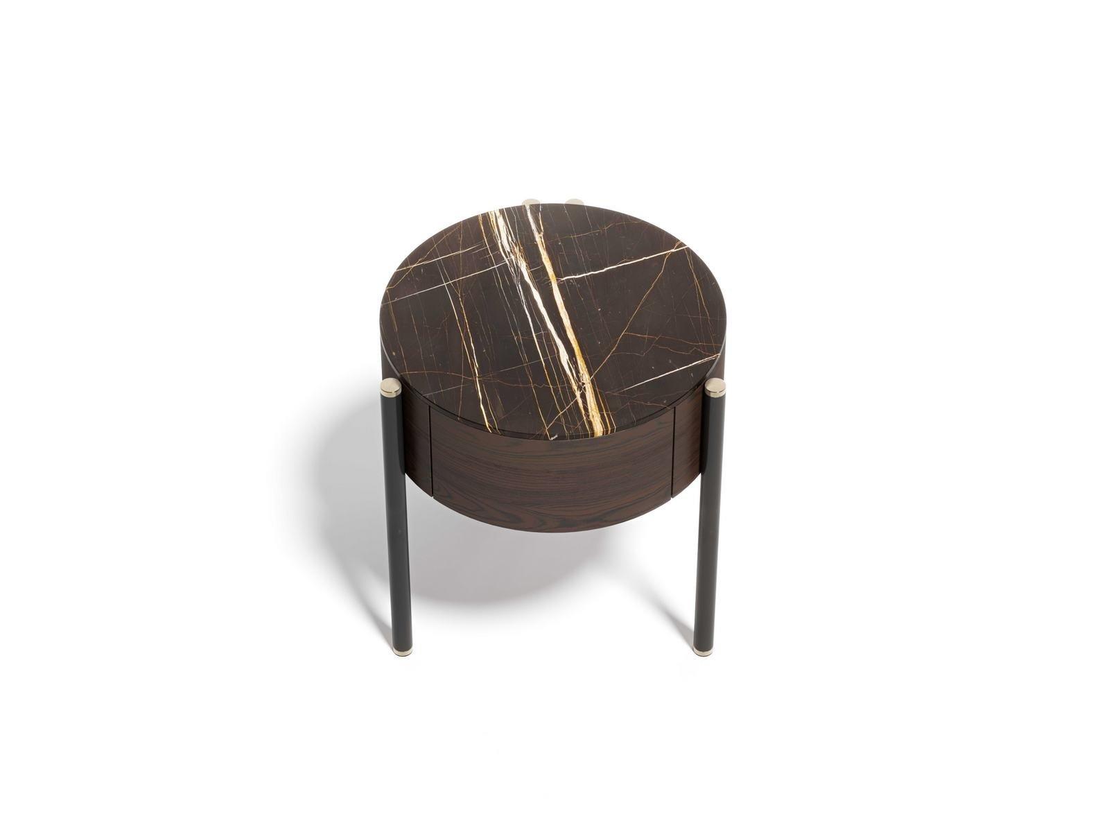 Round wooden and marble bedside table | Mayfair by Capital Collection