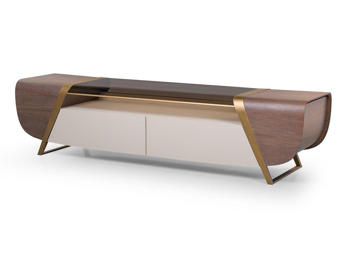 Wood and glass TV cabinet with drawers | Melting Light by Turri