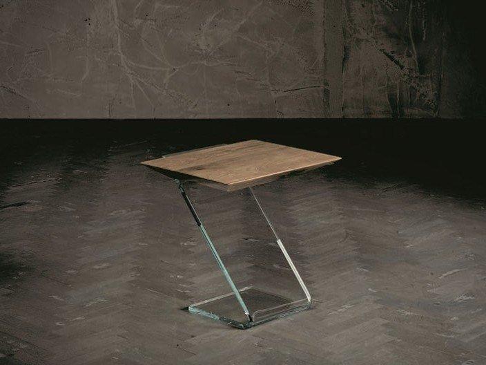 Square wood and glass bedside table | Leaf 7172 by Altacorte